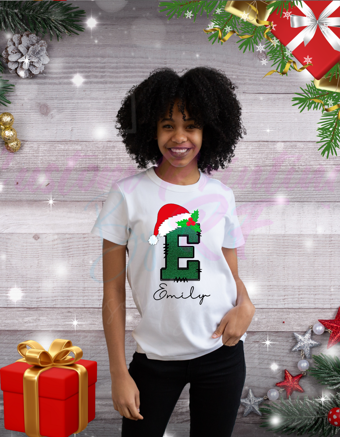 Christmas Family 2025 Santa Hat Deer Name Custom Shirts, Personalized Family Matching Shirt