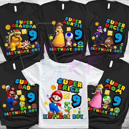 Mario Bro Birthday Boy Shirt, CustomFamily Matching T-Shirts