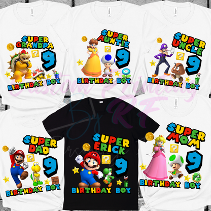 Mario Bro Birthday Boy Shirt, CustomFamily Matching T-Shirts