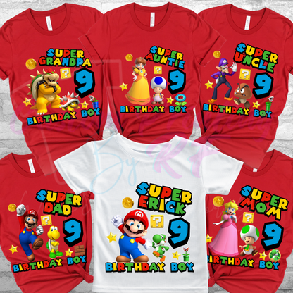 Mario Bro Birthday Boy Shirt, CustomFamily Matching T-Shirts