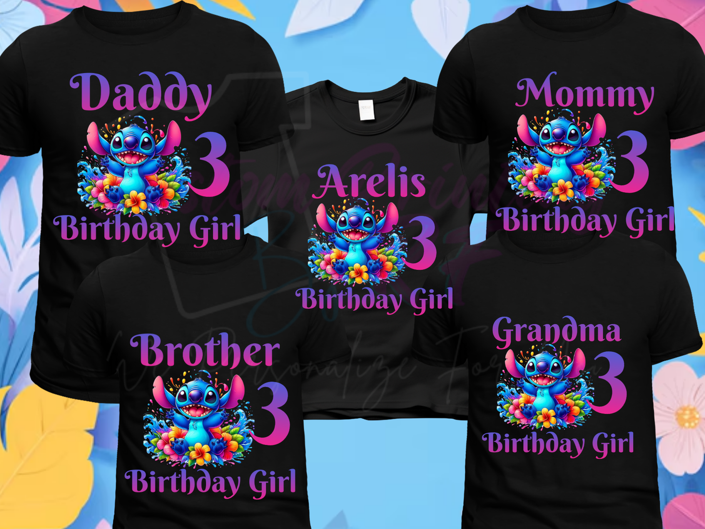 Stitch Birthday Girl Shirt, Family Matching T-Shirts