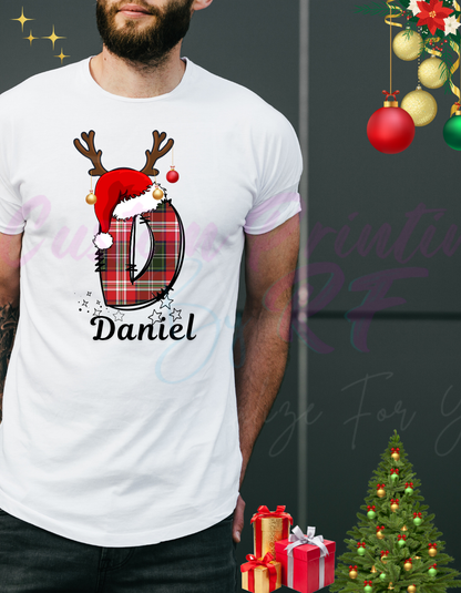 Christmas Family Santa Hat Deer Name Custom Shirts, Personalized Family Matching Shirt