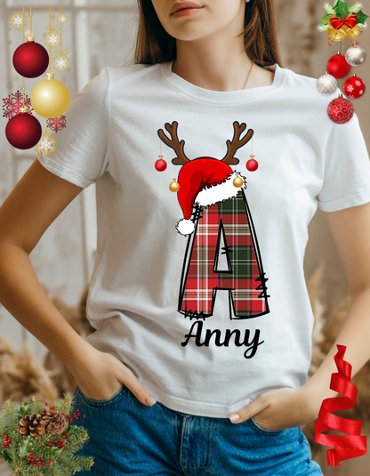 Christmas Family Santa Hat Deer Name Custom Shirts, Personalized Family Matching Shirt