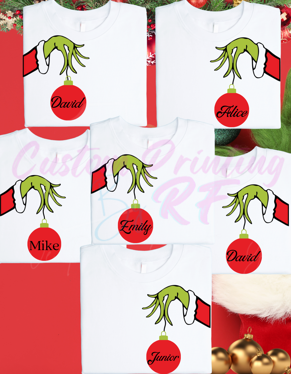 Christmas Grinch hand Family Matching Shirts, Personalized Family Matching Shirt