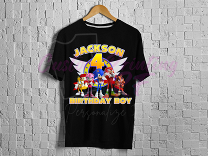 Sonic the Hedgehog Birthday Shirt, Custom Family Matching T-Shirts