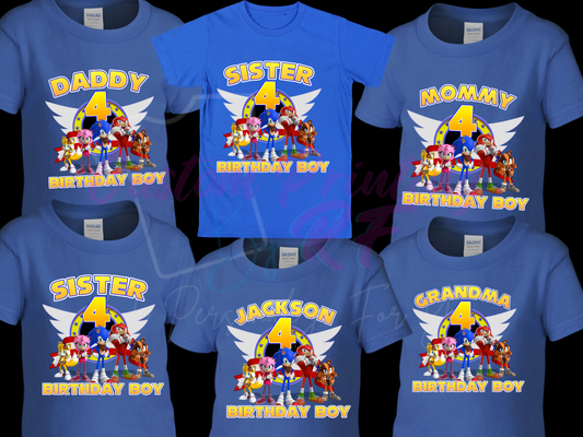 Sonic the Hedgehog Birthday Shirt, Custom Family Matching T-Shirts