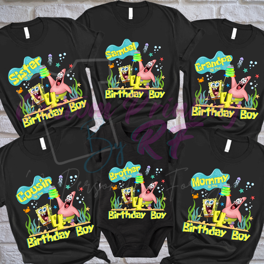 Spongebob Custom Birthday Boy Shirt, Family Matching T-Shirts