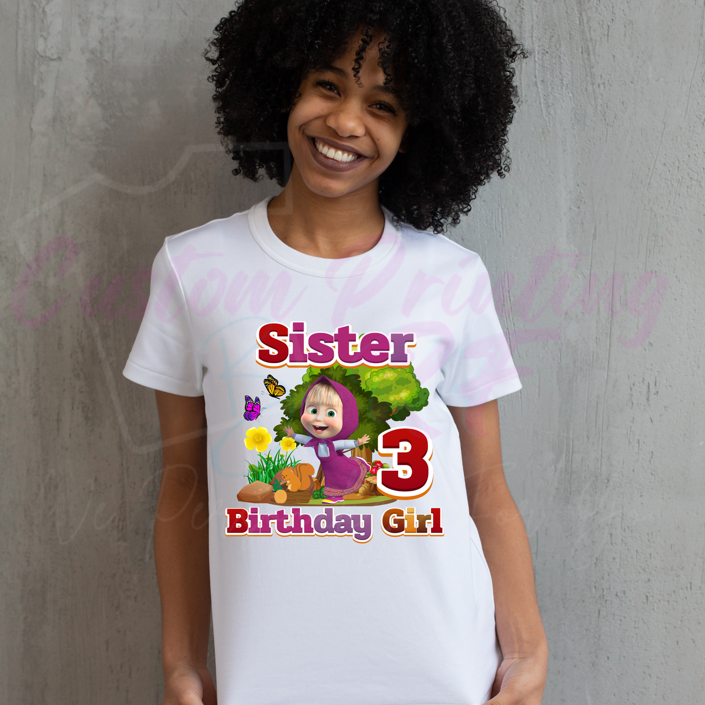 Masha and The Bear GirlCustom Birthday Shirt, Family Matching Personalized Birthday Tee