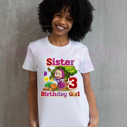 Masha and The Bear GirlCustom Birthday Shirt, Family Matching Personalized Birthday Tee