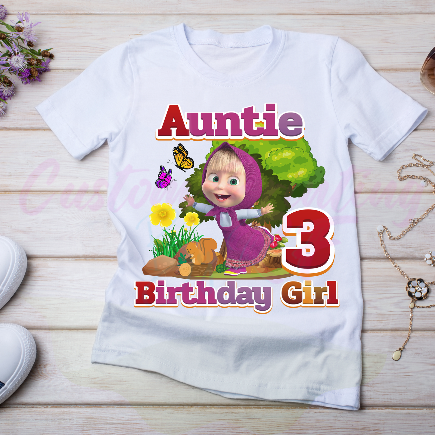 Masha and The Bear GirlCustom Birthday Shirt, Family Matching Personalized Birthday Tee