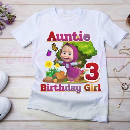 Masha and The Bear GirlCustom Birthday Shirt, Family Matching Personalized Birthday Tee
