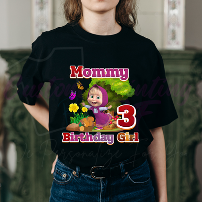 Masha and The Bear GirlCustom Birthday Shirt, Family Matching Personalized Birthday Tee