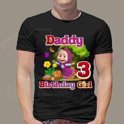 Masha and The Bear GirlCustom Birthday Shirt, Family Matching Personalized Birthday Tee