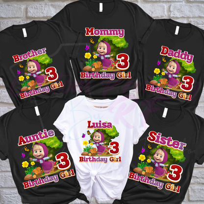 Masha and The Bear GirlCustom Birthday Shirt, Family Matching Personalized Birthday Tee