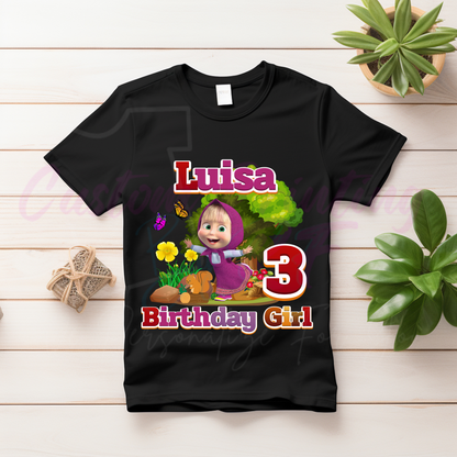 Masha and The Bear GirlCustom Birthday Shirt, Family Matching Personalized Birthday Tee