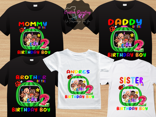 Cocomelon Toddler Birthday Shirt, Custom Family Matching T-Shirts